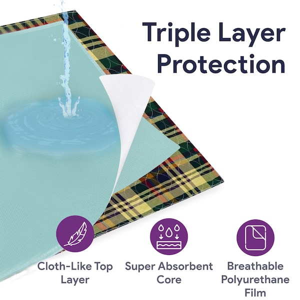 Tartan Plaid Reusable Incontinence Pads For Seniors  3 Pack 18 X 24 3PK